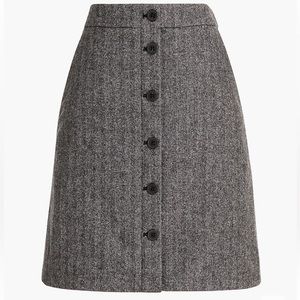 J. Crew Wool-Blend Button-Front Mini Skirt in Herringbone